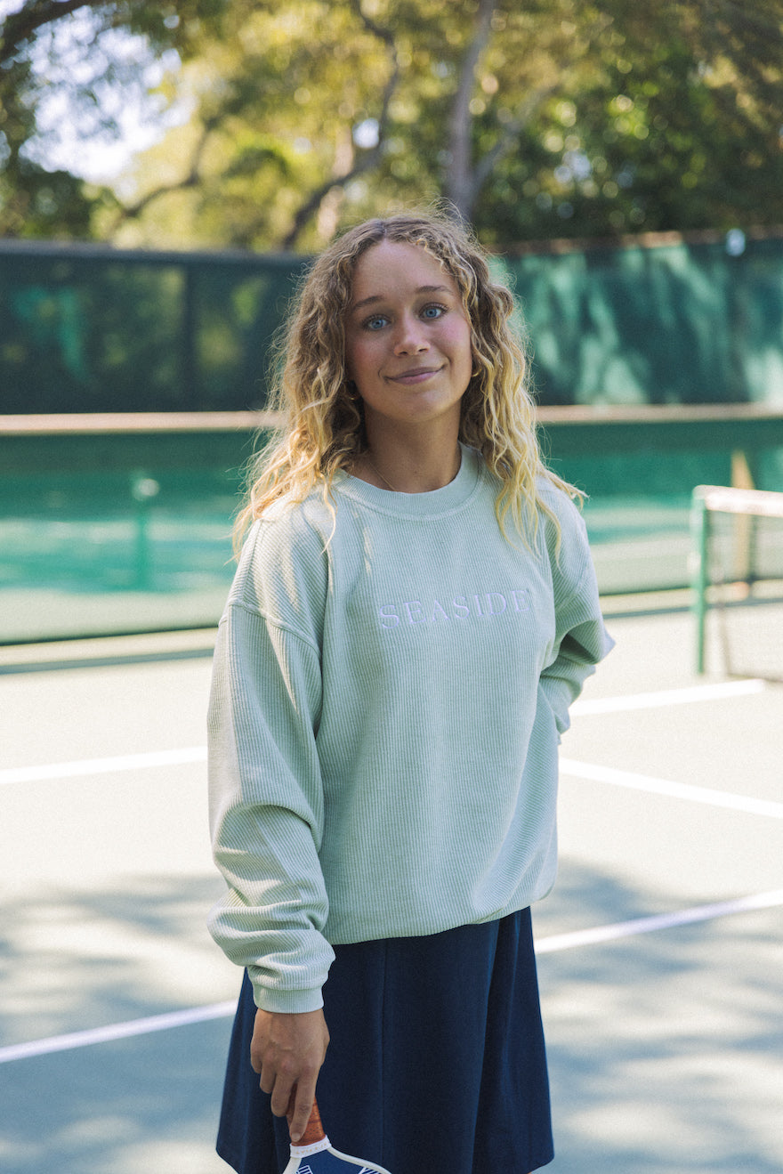 Sage Seaside Corded Embroidered Sweatshirt