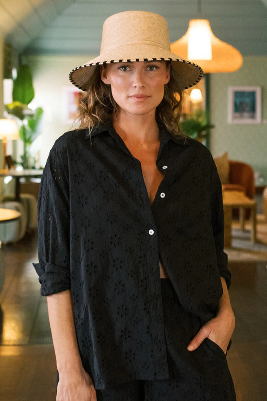 BLack Eyelet Bermuda Button Down Cabana by The Seaside Style