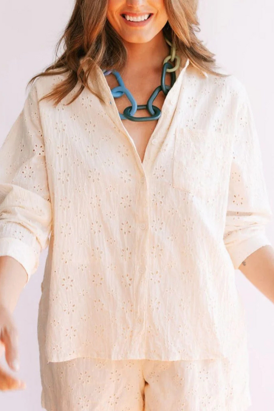 Ivory Eyelet Bermuda Button Down Cabana by The Seaside Style