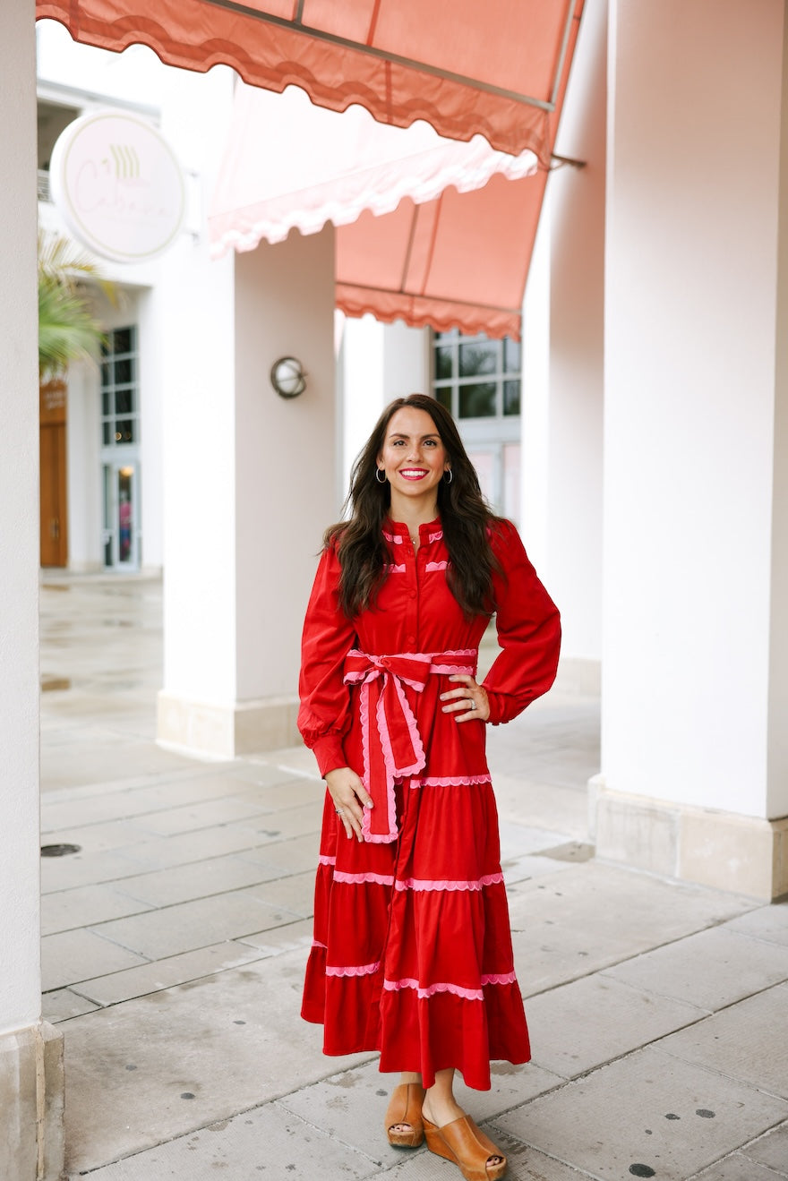 Scalloped Long Sleeve Midi Dress Cabana by The Seaside Style 