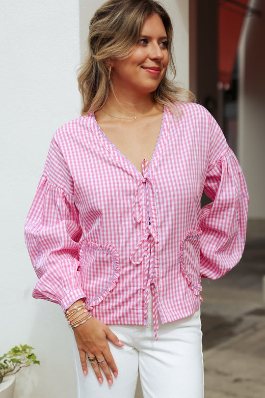 Vintage Check Heart Tie Top Cabana by The Seaside Style