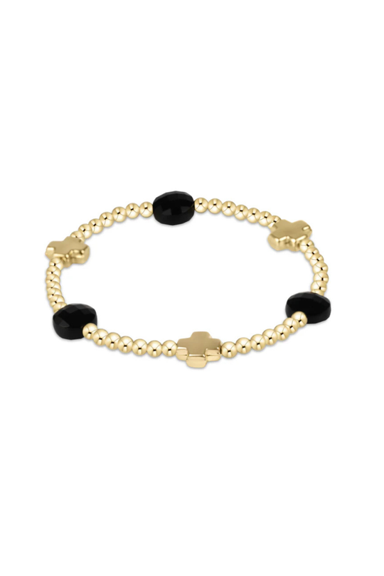 Enewton Signature Cross Admire Gold Pattern 3mm Bead Bracelet - Faceted Onyx Cabana The Seaside Style