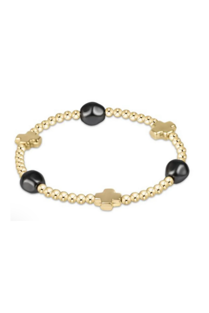 Enewton Signature Cross Admire Gold Pattern 3mm Bead Bracelet - Pearl Dark Grey Cabana The Seaside Style 