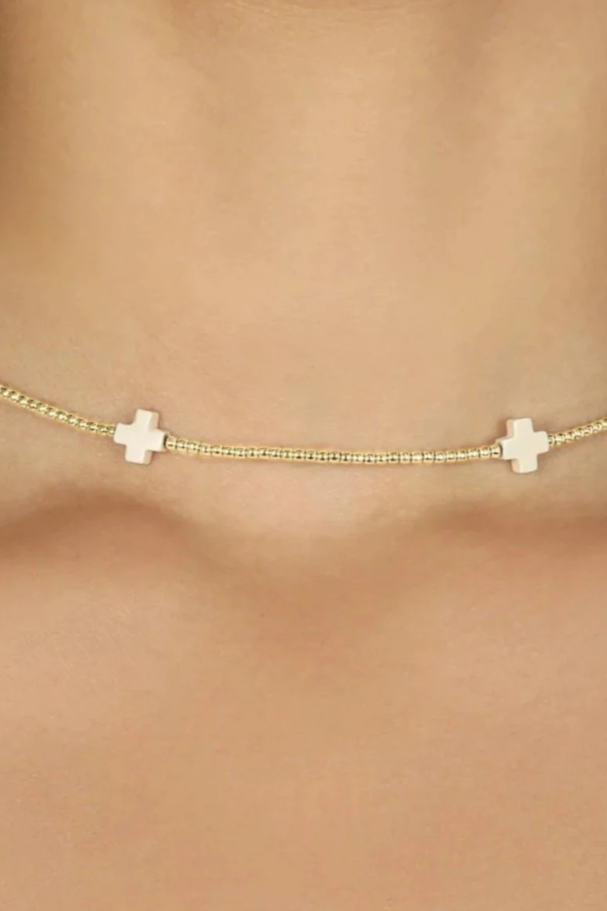 Enewton 15" Choker Signature Cross Gold Pattern 2mm Bead - Off-White Cabana Seaside Florida