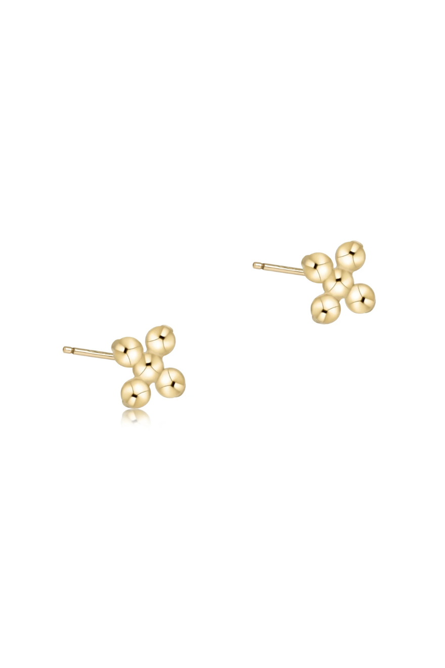 Enewton Classic Beaded Signature Cross Small Stud Earrings 2mm Bead Gold Cabana Seaside Florida