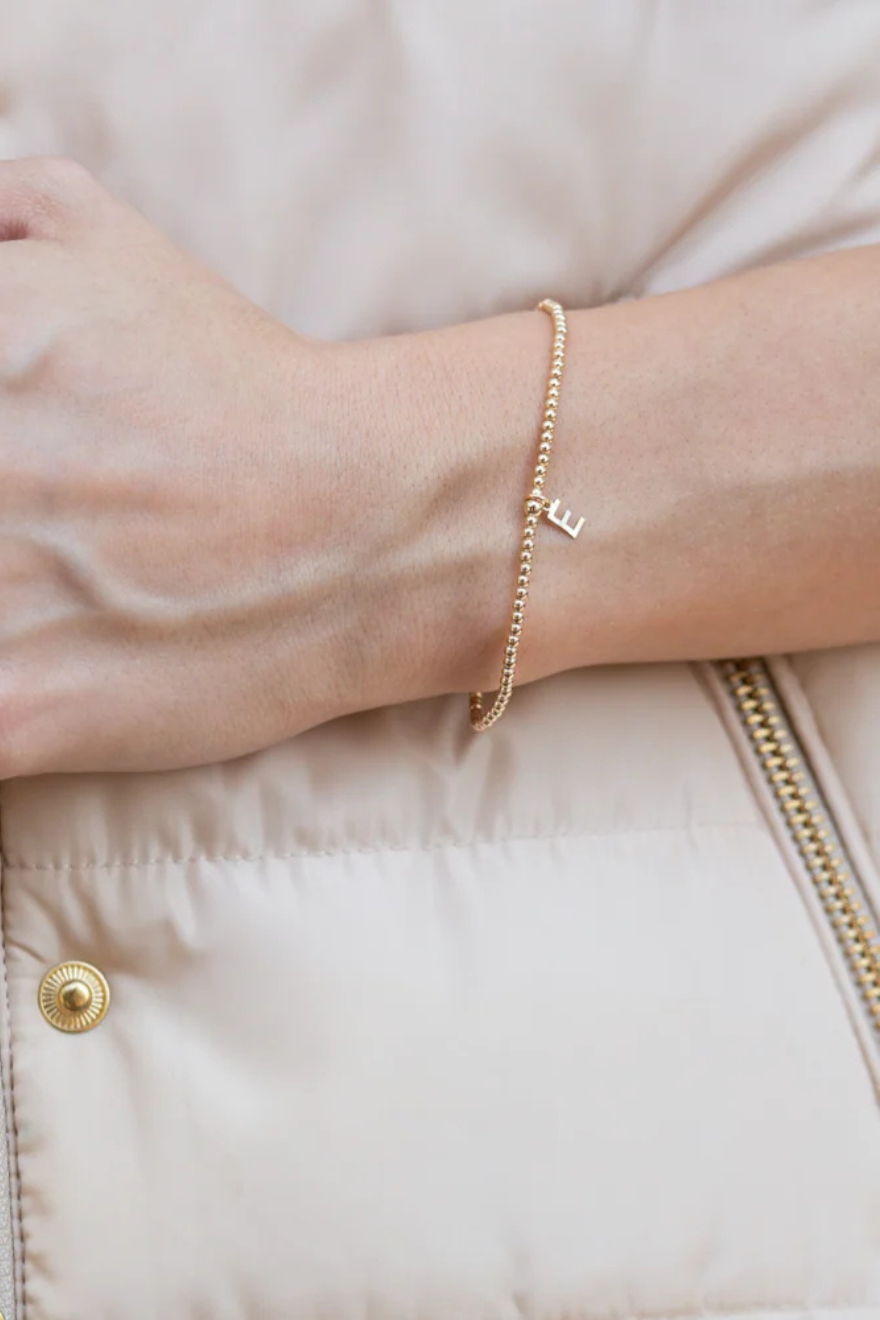 Enewton Classic Gold 2mm Bead Bracelet - Respect Gold Initial Charm Cabana Seaside Florida