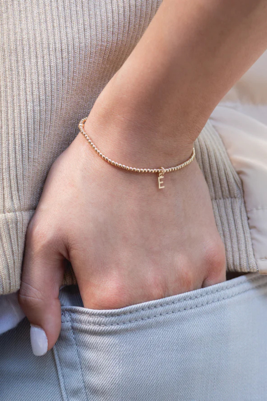 Enewton Classic Gold 2mm Bead Bracelet - Respect Gold Initial Charm Cabana Seaside Florida
