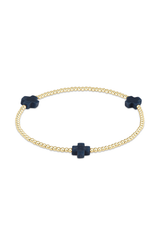 Enewton Signature Cross Gold Pattern 2mm Bead Bracelet - Navy Cabana Seaside Florida