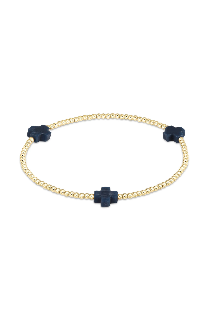 Enewton Signature Cross Gold Pattern 2mm Bead Bracelet - Navy Cabana Seaside Florida