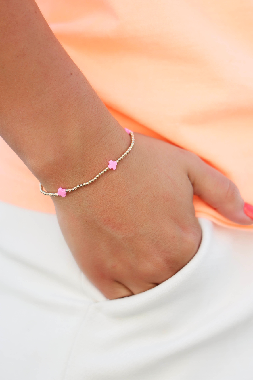 Enewton Signature Cross Small Gold Pattern 2mm Bead Bracelet - Bright Pink Cabana by The Seaside Style 30A