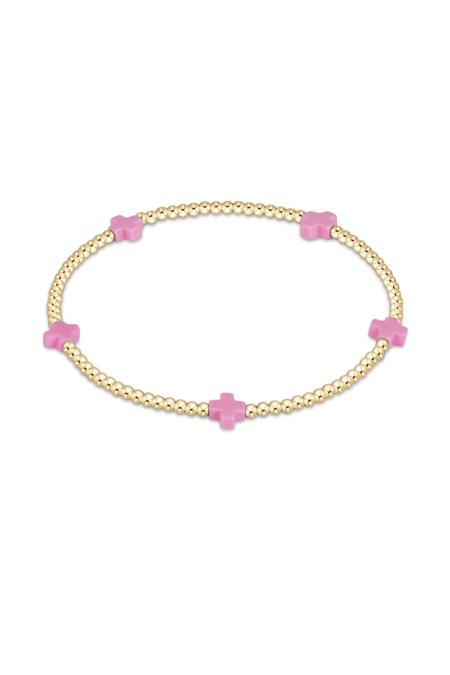 Enewton Signature Cross Small Gold Pattern 2mm Bead Bracelet - Bright Pink Cabana Seaside Florida