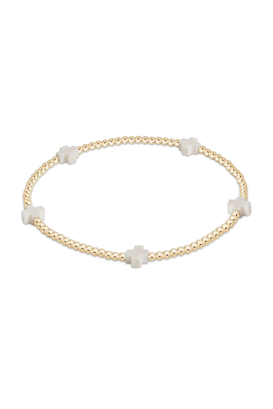 Enewton Signature Cross Small Gold Pattern 2mm Bead Bracelet - Off White Cabana Seaside Florida
