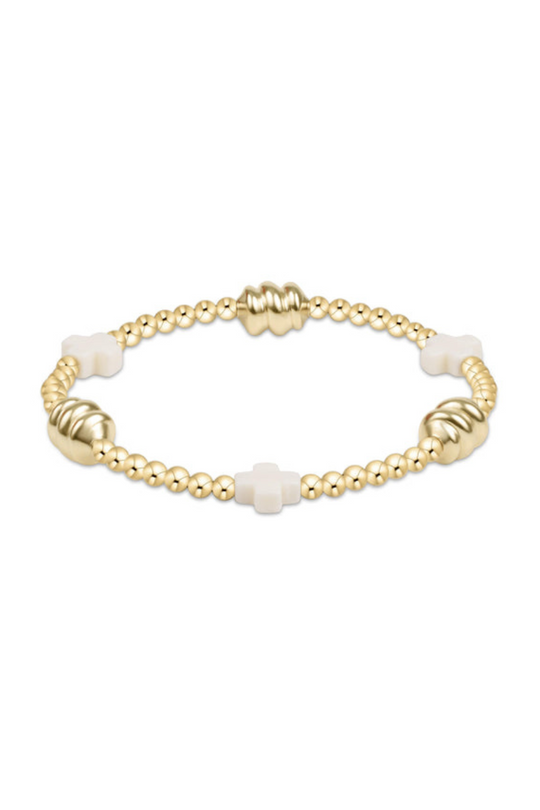 Enewton signature cross admire gold pattern 3mm bead bracelet-off-white