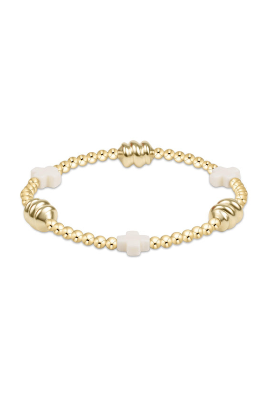 Enewton signature cross admire gold pattern 3mm bead bracelet-off-white