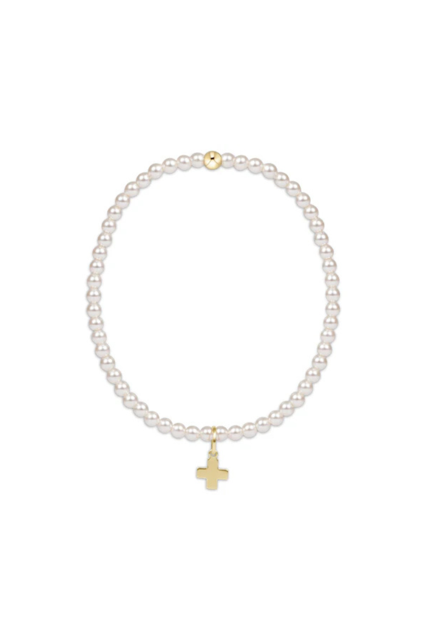 Enewton Classic Pearl 3mm Bead Bracelet - Signature Cross Gold Charm
