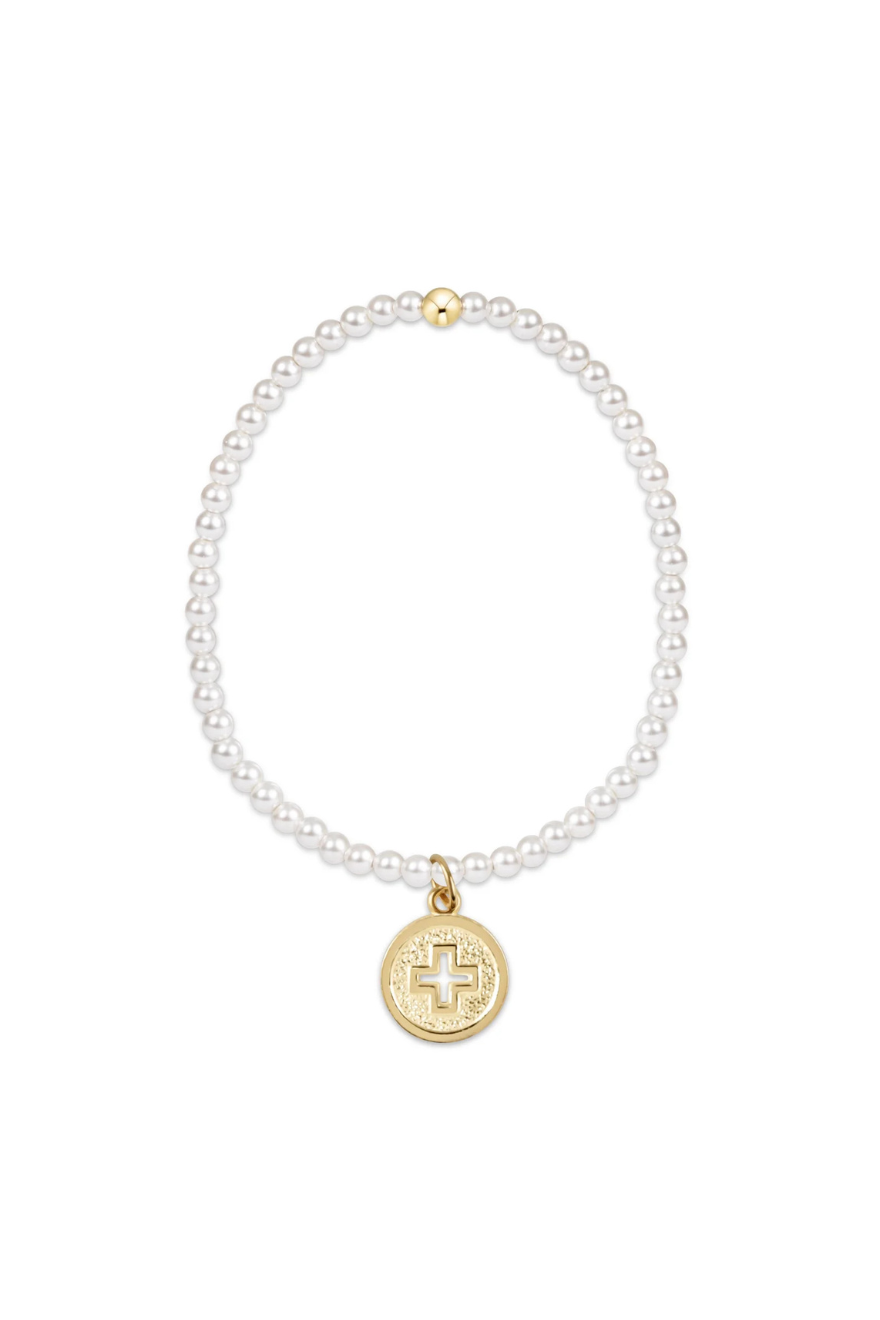 Enewton Classic Pearl 3mm Bead Bracelet - Signature Cross Gold Disc