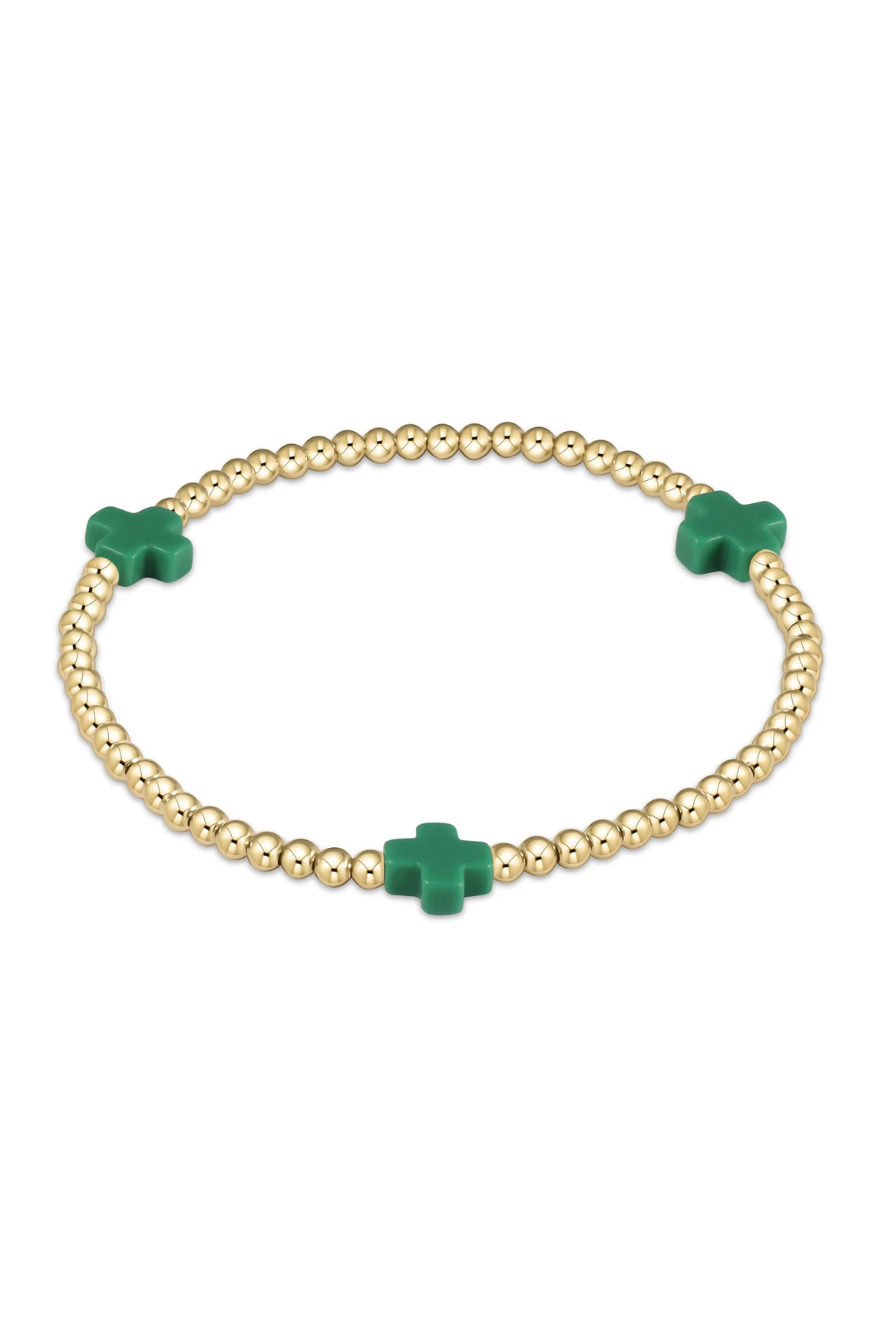 Enewton Signature Cross Gold Pattern 3mm Bead Bracelet - Emerald Cabana Seaside Florida