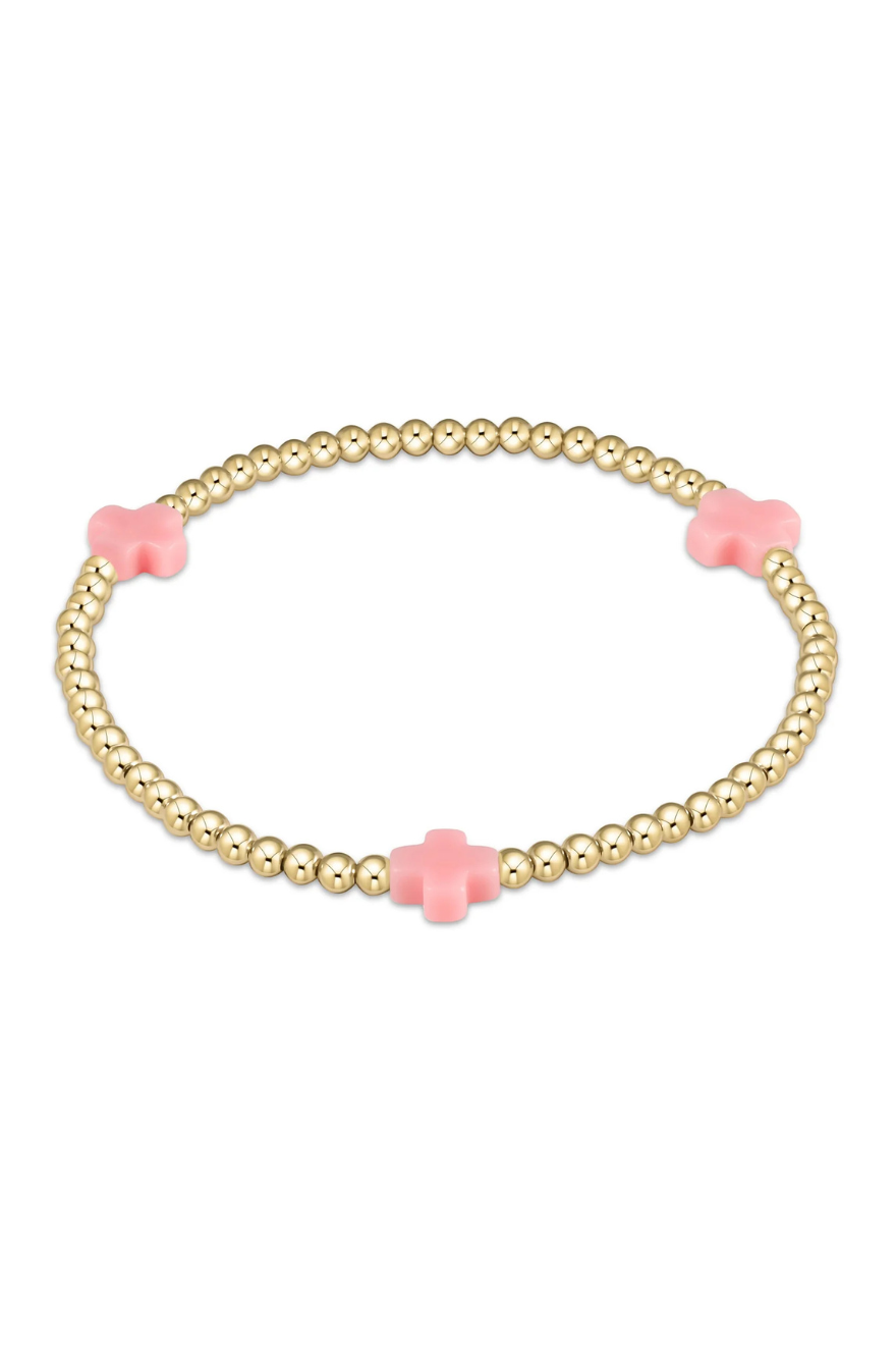 Enewton Signature Cross Gold Pattern 3mm Bead Bracelet - Pink Cabana Seaside Florida