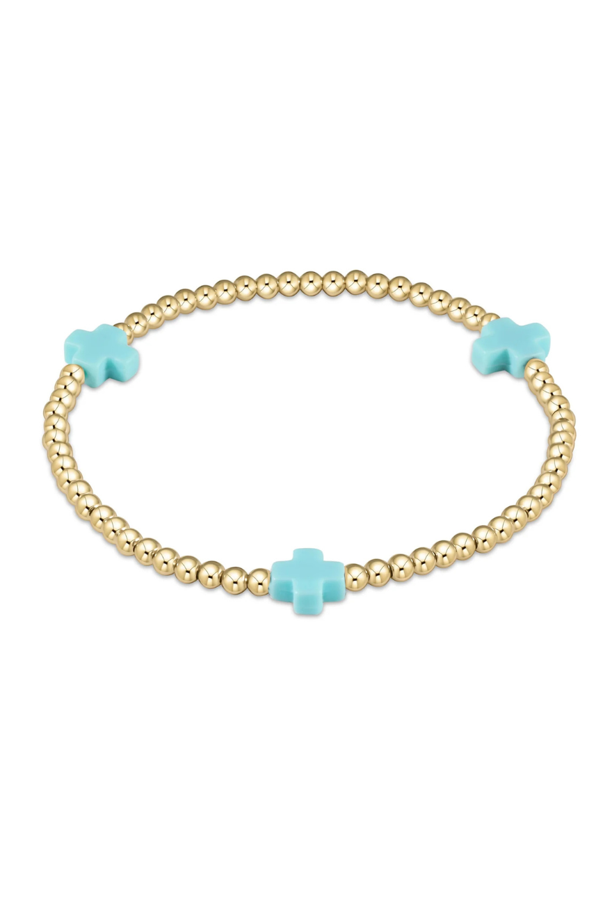 Enewton Signature Cross Gold Pattern 3mm Bead Bracelet - Turquoise Cabana Seaside Florida