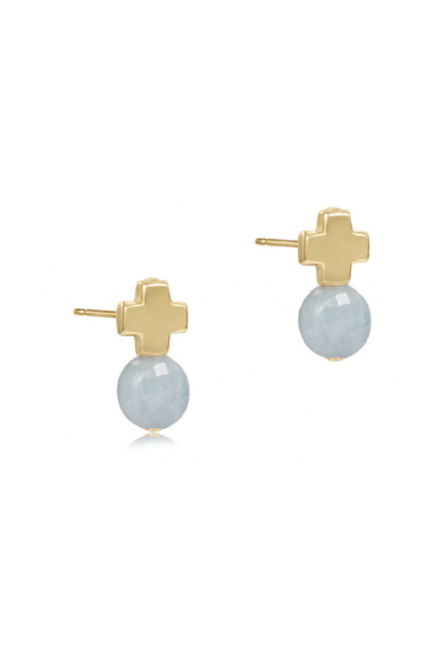 Enewton Signature Cross Gold Stud – Aquamarine