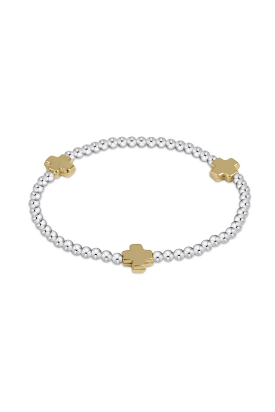 Enewton Signature Cross Mixed Metal Pattern 3mm Bead Bracelet- Gold Cabana Seaside Florida