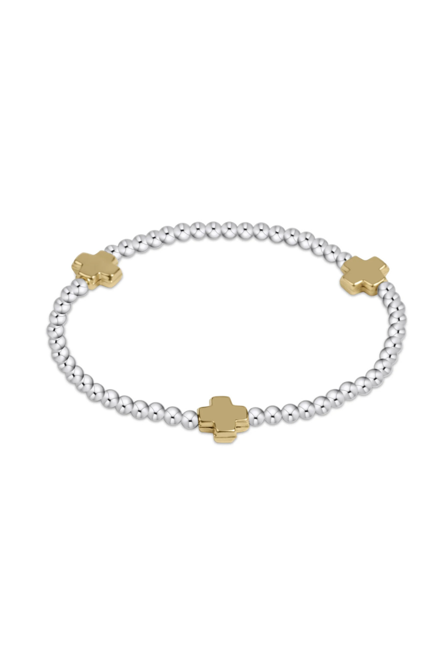 Enewton Signature Cross Mixed Metal Pattern 3mm Bead Bracelet- Gold Cabana Seaside Florida