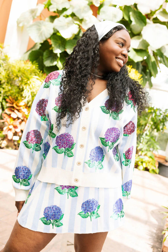 Striped Hydrangea Queen of Sparkles Cardigan Cabana by The Seaside Style
